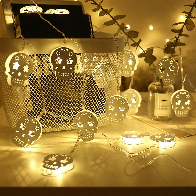 3M 20Leds White Hollow iron Skull LED String Lights Halloween
