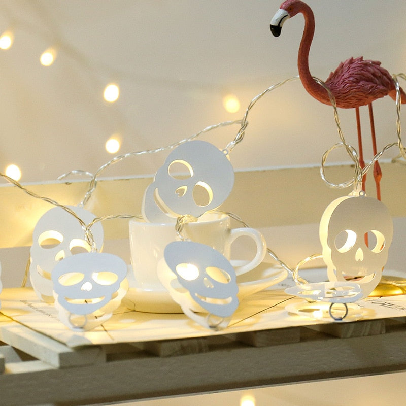 3M 20Leds White Hollow iron Skull LED String Lights Halloween