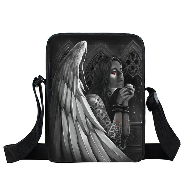 Dark Gothic Angel Skull Mini Messenger Bag Girls Ladies Shoulder Bags Grim Reaper Punk Women Cross Bag Kids Gift Bags Bookbag