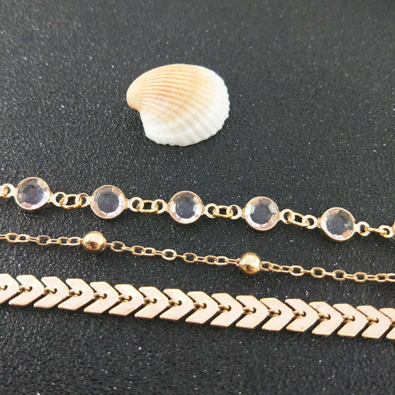 3pcs / Set New Fashion Crystal Sequins Anklet for Women Bracelet on The Leg Foot Jewelry Vintage Beach Chain Ankle Gift
