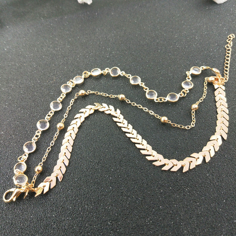 3pcs / Set New Fashion Crystal Sequins Anklet for Women Bracelet on The Leg Foot Jewelry Vintage Beach Chain Ankle Gift