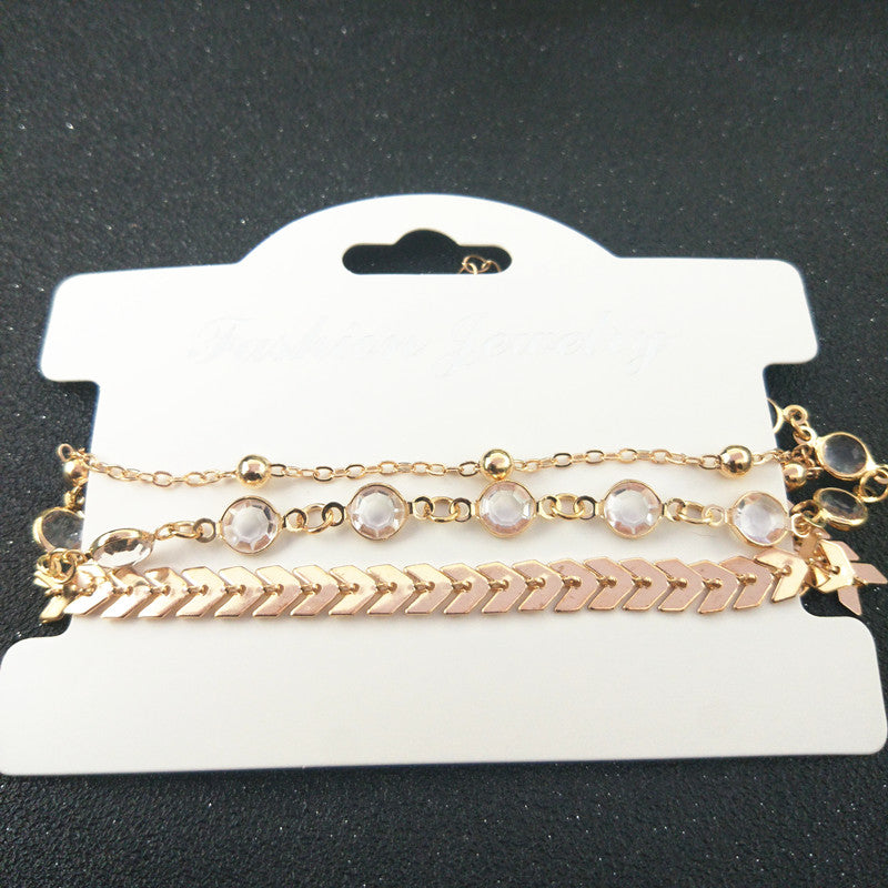 3pcs / Set New Fashion Crystal Sequins Anklet for Women Bracelet on The Leg Foot Jewelry Vintage Beach Chain Ankle Gift