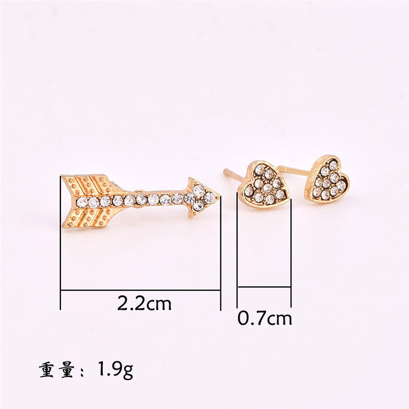 3pcs/set Gold Color Crystal Small Stud Earrings for Women Romantic Arrow Heart Earrings Cute Jewelry Christmas Gift brinco