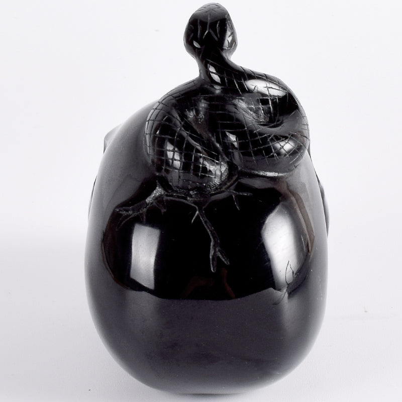 4 Inch Cranial Skeleton Cobra Snake Habitat Skull Statue Obsidian Hand Carved Gothic Graveyard Death Stone Skull Figurine