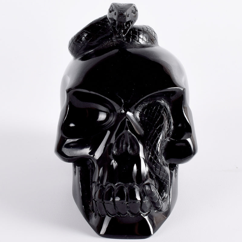 4 Inch Cranial Skeleton Cobra Snake Habitat Skull Statue Obsidian Hand Carved Gothic Graveyard Death Stone Skull Figurine