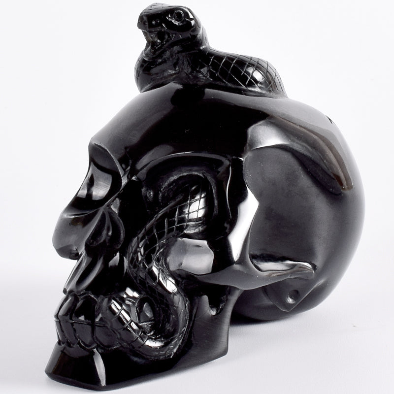 4 Inch Cranial Skeleton Cobra Snake Habitat Skull Statue Obsidian Hand Carved Gothic Graveyard Death Stone Skull Figurine