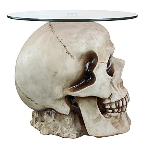 Design Toscano JQ103776 Lost Souls Gothic Skull Glass-Topped Table, Bone