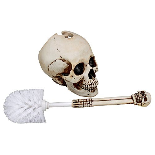 Design Toscano Skullduggery Skeleton Gothic Bathroom Decor Toilet Bowl Brush Set, 16 Inch, Polyresin, Full Color