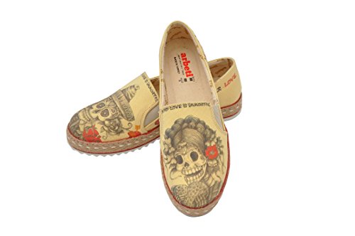 Women Shoes Sugar Skull Design Beige Espadrille Cover Dia de Los Muertos