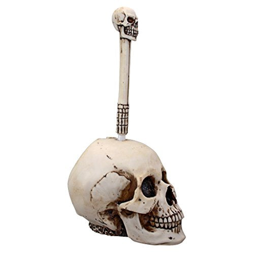 Design Toscano Skullduggery Skeleton Gothic Bathroom Decor Toilet Bowl Brush Set, 16 Inch, Polyresin, Full Color