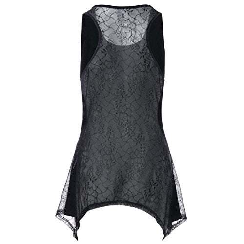 Womens Fashion Flowered Skull Printed Lace Back Tank Top O-Neck Blouse Vest