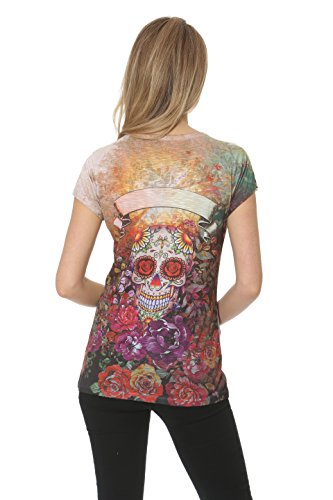 Sweet Gisele Womens Phoenix Souvenir Sugar Skull Day Of The Dead Graphic Printed T Shirt Top