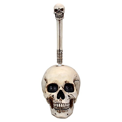 Design Toscano Skullduggery Skeleton Gothic Bathroom Decor Toilet Bowl Brush Set, 16 Inch, Polyresin, Full Color