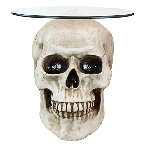 Design Toscano JQ103776 Lost Souls Gothic Skull Glass-Topped Table, Bone