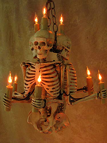 Skeleton Chandelier, Three Harvey Jr. Skeletons Holding Candles