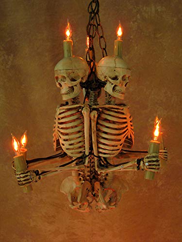 Skeleton Chandelier, Three Harvey Jr. Skeletons Holding Candles