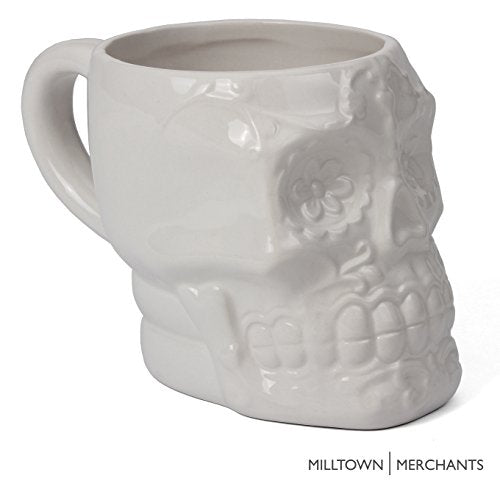Ceramic Sugar Skull Coffee Mug - White Day of the Dead Coffee Cup Mug
