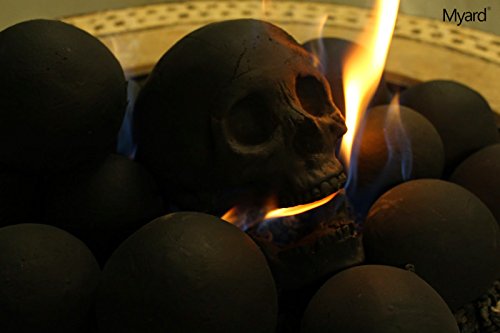 Fireproof Human Fire Pit Skull Gas Log for NG, LP Wood Fireplace, Firepit, Campfire, Halloween Decor, Barbecue (Black, 1pk)