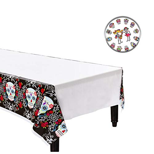 Dia De Los Muertos Day Of The Dead MEGA Halloween Party Pack for 18 with Decorations Includes Plates, Napkins, Cups, a Tablecover, Coasters, 30 Piece Swirl Decorations and an EXCLUSIVE Pin!