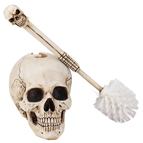 Design Toscano Skullduggery Skeleton Gothic Bathroom Decor Toilet Bowl Brush Set, 16 Inch, Polyresin, Full Color