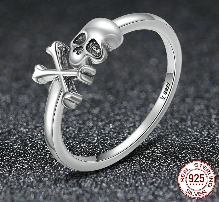 100% 925 Sterling Silver Hyperbole Skeleton Skull Pirate Ring Vintage Sterling Silver Jewelry Halloween Gift SCR145