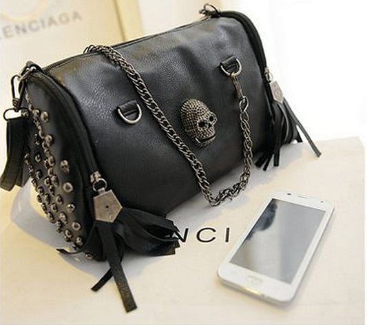 Women Skull Bag Rivet Punk Shoulder Bags Studded Handbag Luxury Motorcycle Crossbody Bolsa Lady Vintage Black Bags Satchel Woman