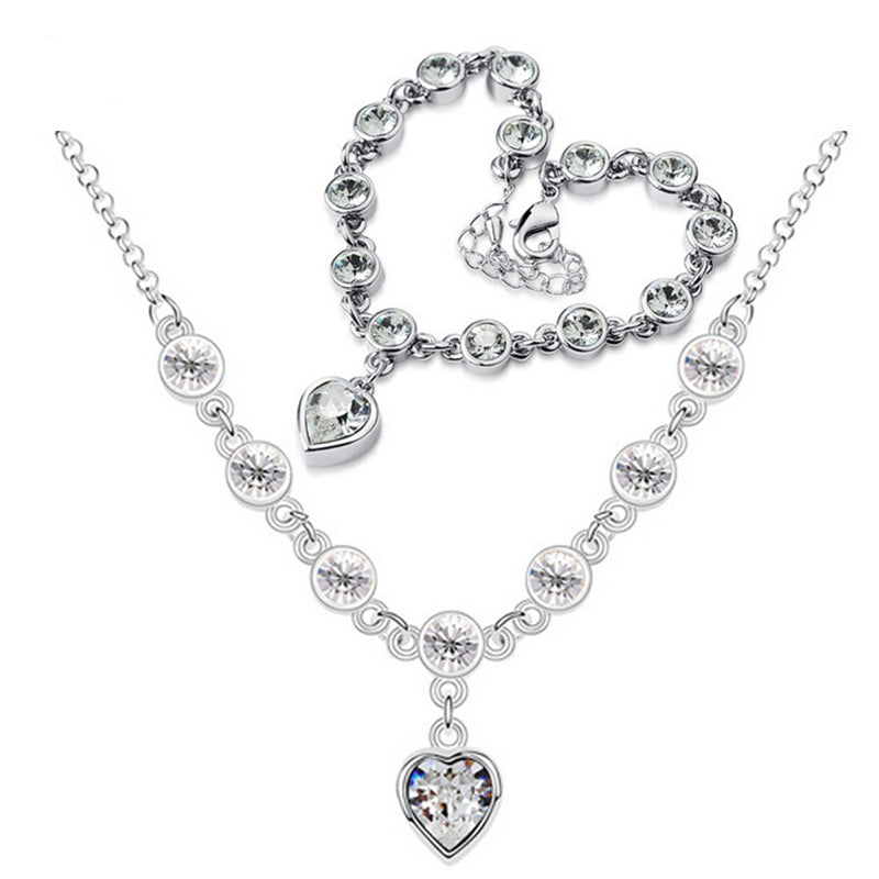 Fashion Romantic Crystal Jewelry Sets For Women Heart Bracelets And Necklace