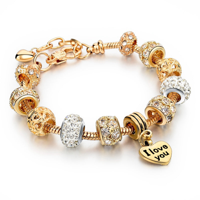 Luxury Crystal Heart Charm Bracelets & Bangles Gold Bracelets For Women Jewellery Pulseira Feminina