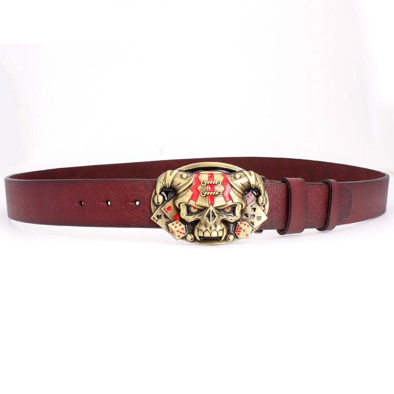 Cool belt for men punk belt golden skull buckle Skull clown pattern cow leather Gambler Skeleton hip hop belt men's gift