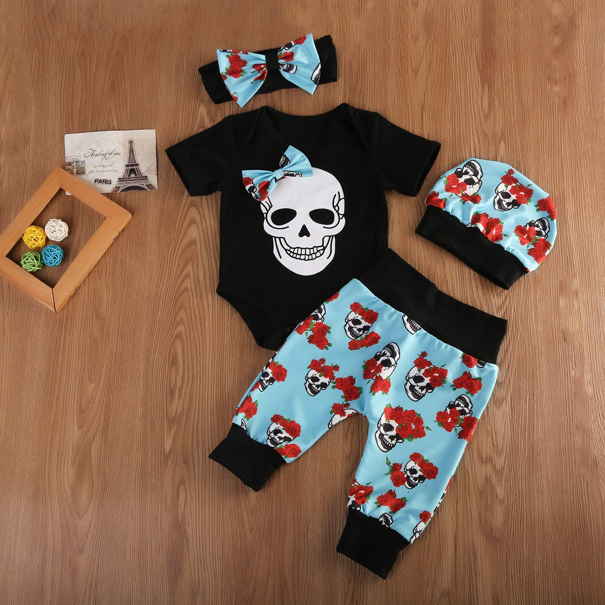 4pcs Newborn Babys Girls Clothes Jumpsuit Romper Bodysuit Long Pants