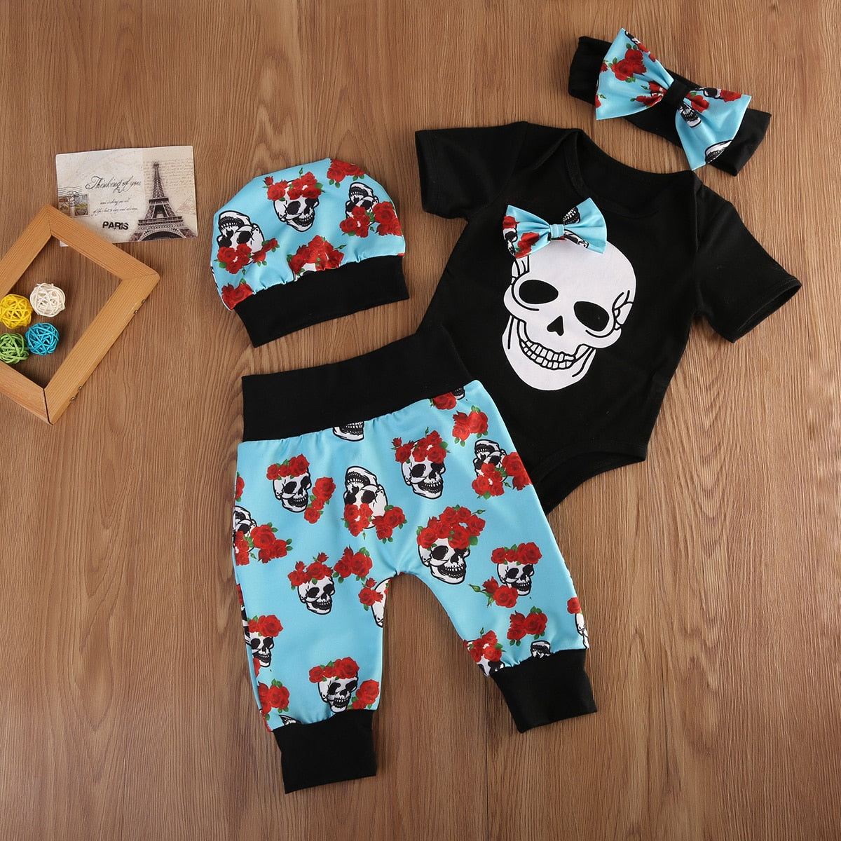 4pcs Newborn Babys Girls Clothes Jumpsuit Romper Bodysuit Long Pants