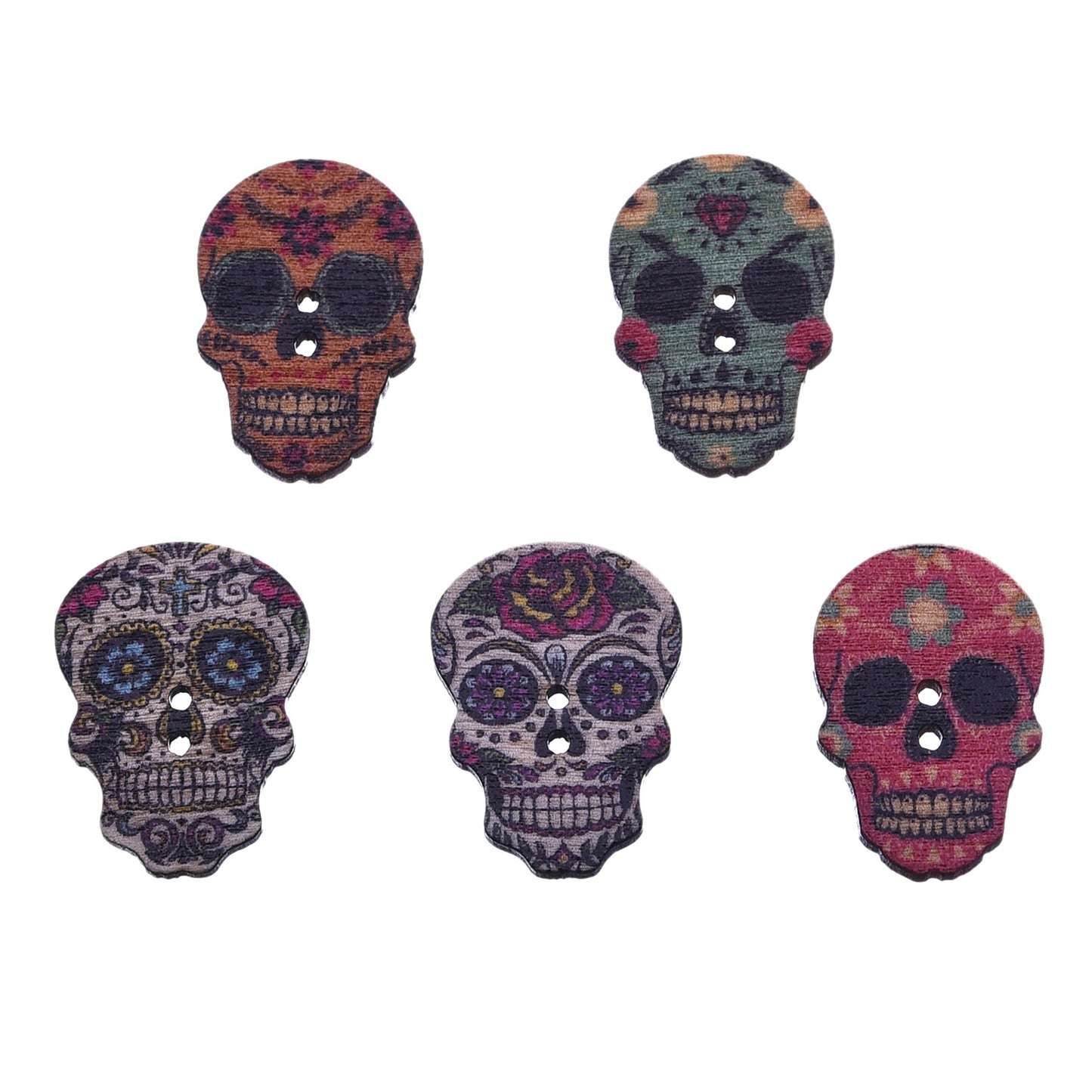 50Pcs Skull Shaped 2 Holes Wooden Buttons