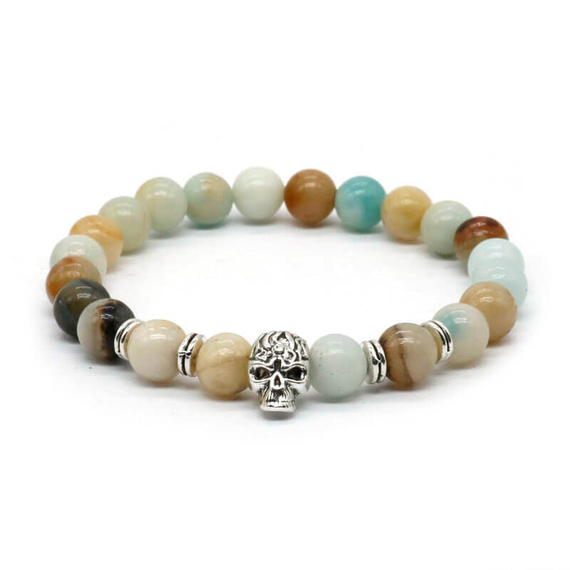 Antique Gold Color Skeleton Skull Bracelet Men With Black Lava Stone Bead Bracelets Pulseira Masculina HS-1