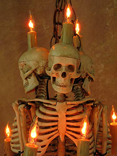 Skeleton Chandelier, Three Harvey Jr. Skeletons Holding Candles