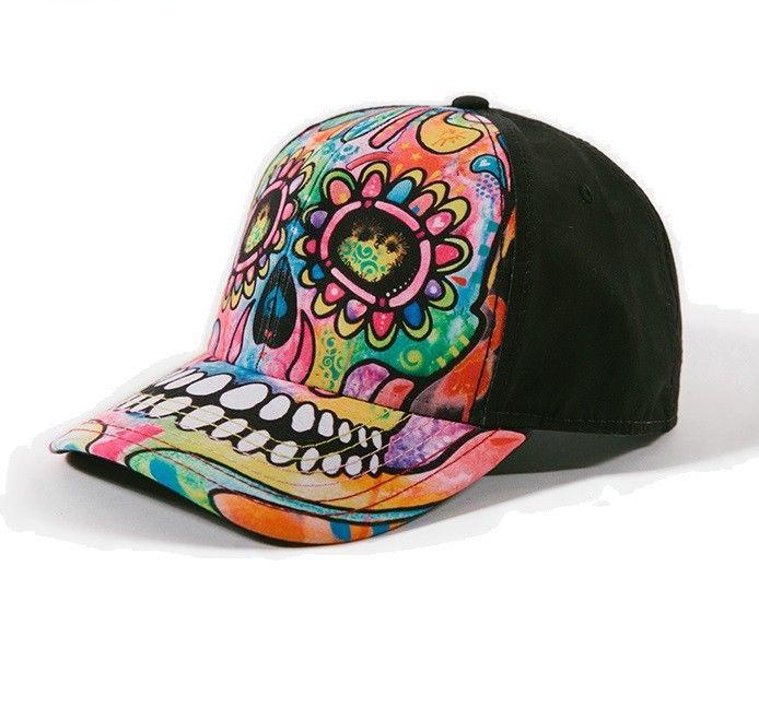 Rainbow Sugar Skull Baseball Cap / dotd,Dean Russo Charcoal Tie Dye Baseball Hat