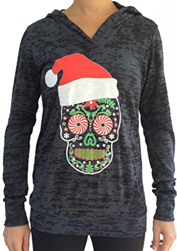 Women's Santa Sugar Skull Burnout Hoody