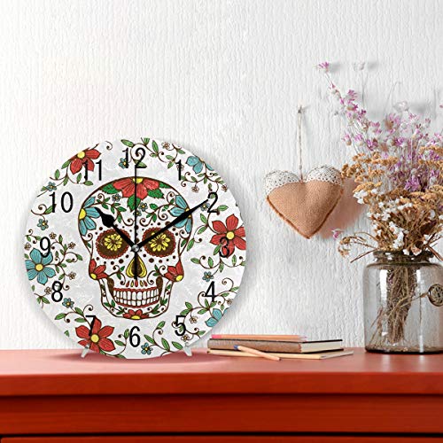 Home Decor Floral Sugar Skull Day of the Dead Round Acrylic Wall Clock