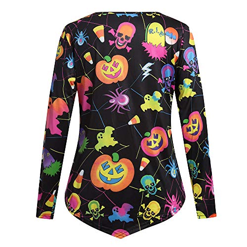 Plus Size Women's Halloween V-Neck T-Shirt with Skull Print Casual Women Shirt