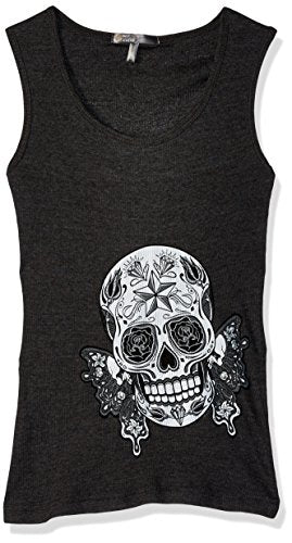 Hot Leathers Butterfly Sugar Skull Women's Full Length Boy Beater Tank Top (Heather Charcoal, Medium)