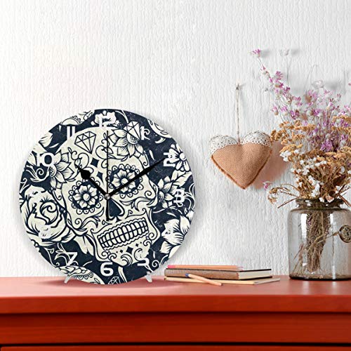 Sugar Skull Decorative Wall Clock Acrylic Round Clocks Non Ticking Art