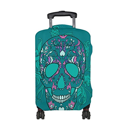 LORVIES Vector Sugar Skull With Ornament Print Travel Luggage Protective Covers Washable Spandex Baggage Suitcase Cover - Fits 18-32 Inch
