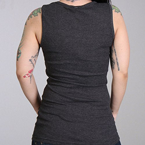 Hot Leathers Butterfly Sugar Skull Women's Full Length Boy Beater Tank Top (Heather Charcoal, Medium)