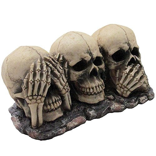 No Evil Skulls Figurine for Scary Halloween Decorations and Spooky Skeleton Statues & Medieval Fantasy Home Decor Sculptures and Gothic Gifts