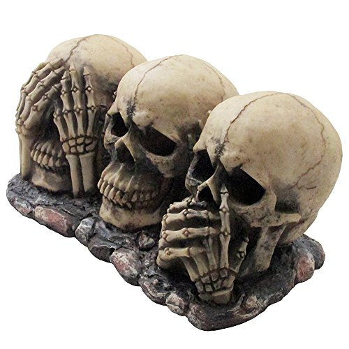 No Evil Skulls Figurine for Scary Halloween Decorations and Spooky Skeleton Statues & Medieval Fantasy Home Decor Sculptures and Gothic Gifts