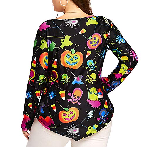 Plus Size Women's Halloween V-Neck T-Shirt with Skull Print Casual Women Shirt