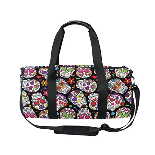 Day Of The Dead Sugar Skull Travel Duffle Bag Sports Luggage with Backpack Tote Gym Bag for Man and Women