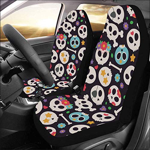 Skull Set with Flat Design Car Seat Covers Protector Set