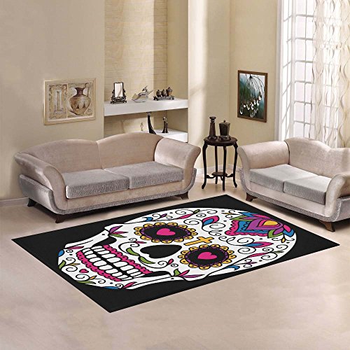 InterestPrint Sugar Skull Day of the Dead Area Rug Floor Mat 7' x 5' Feet, Mexican Dia De Los Muertos Throw Rayon Fiber Carpet Rugs for Home Living Dining Room Decoration