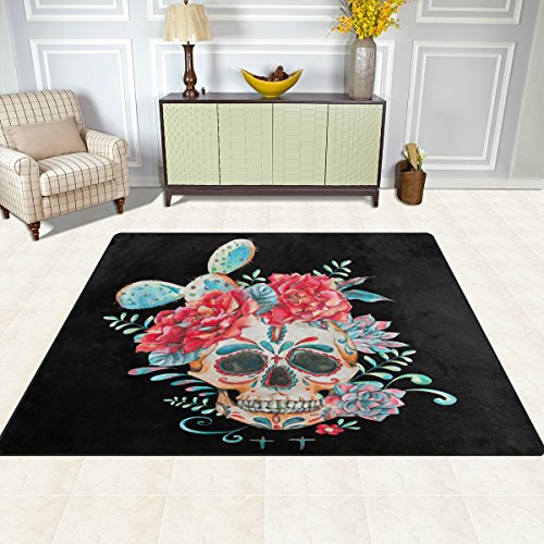 Cactus Rose Flower Sugar Skull Dia De Los Muertos Area Rug Rugs for Living Room Bedroom 5'3 x 4'