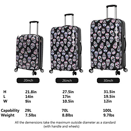 Betsey Johnson Luggage Hardside 3 Piece Set Suitcase With Spinner Wheels (20" 26" 30") (One Size, Skull Party)